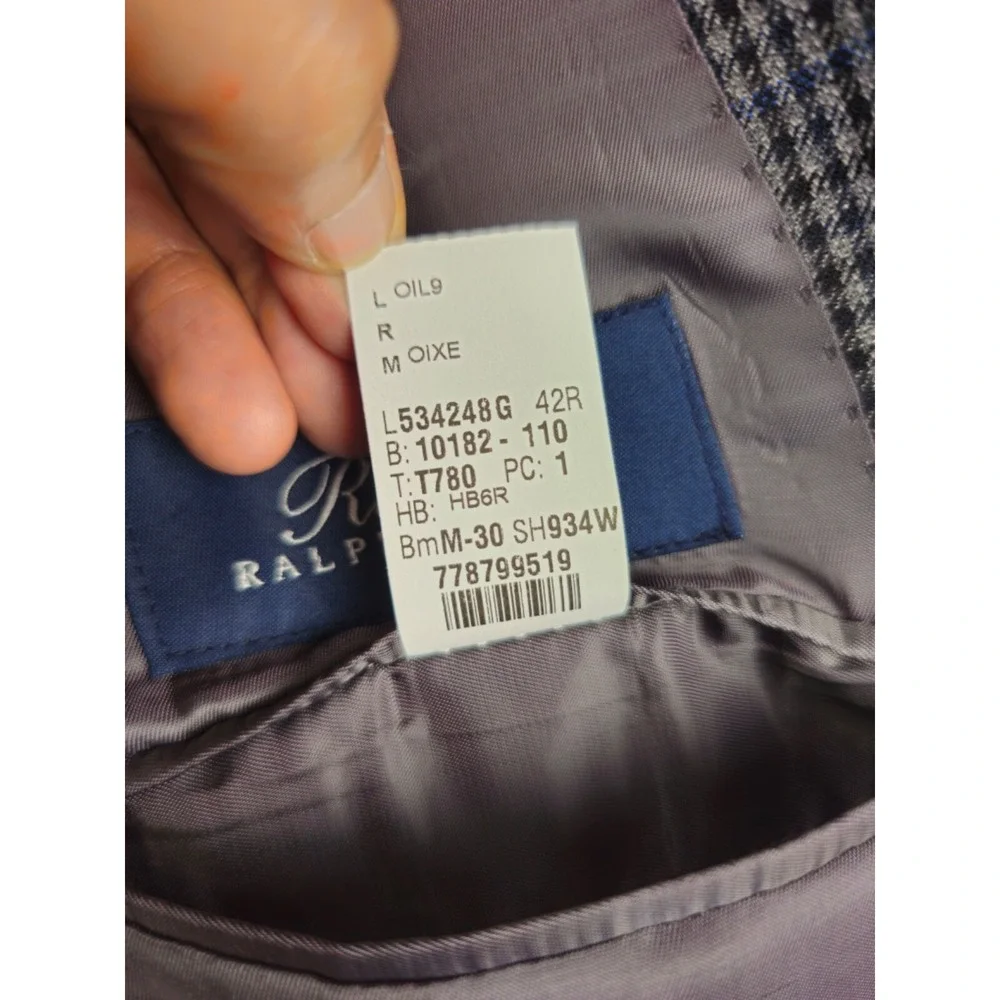 Ralph Lauren Blazer 42R Houndstooth Windowpane Plaid‎ Gray Blue Wool Silk Blend